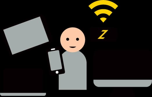 スマートフォンやパソコンをWiFiにつないで使う人のイラスト